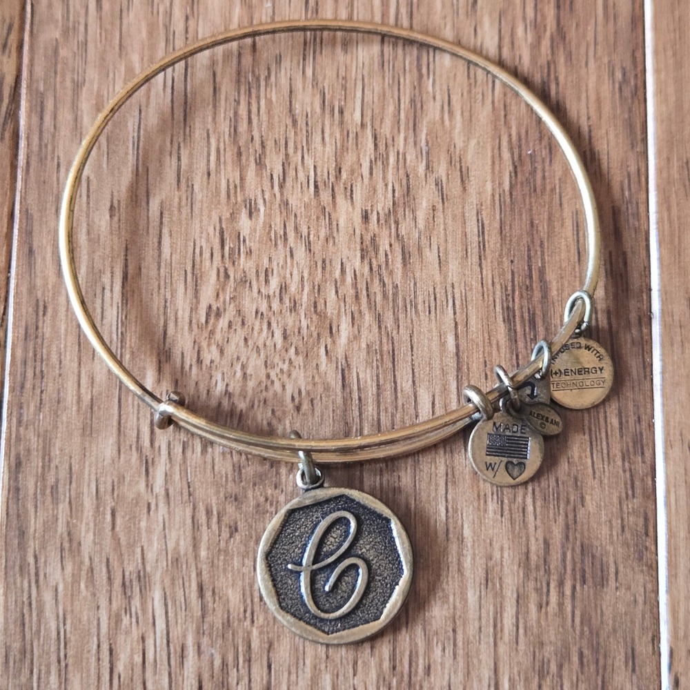 Alex and Ani Initial C Charm Expandable Bangle Bracelet Rafaelian Gold Tone